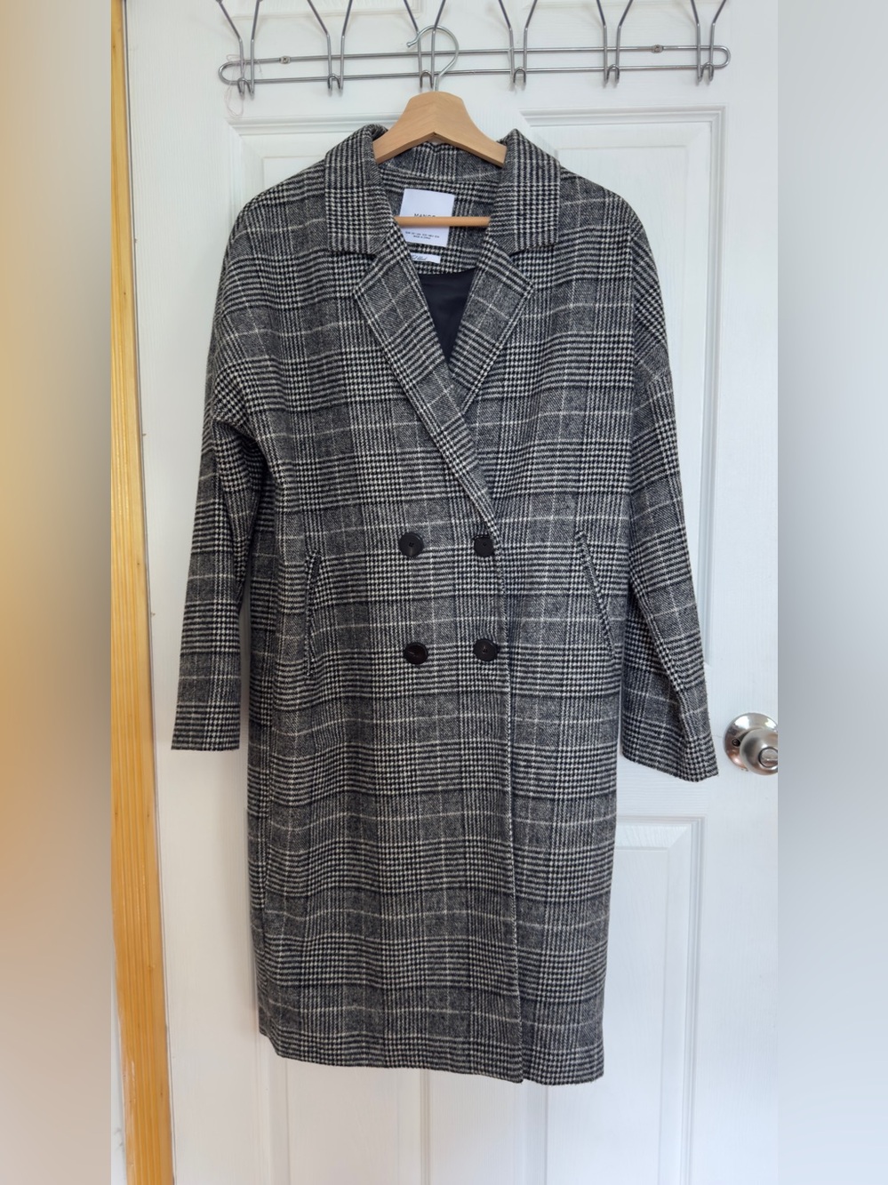 Mango Woven Plaid Double-Breasted Coat - Gray